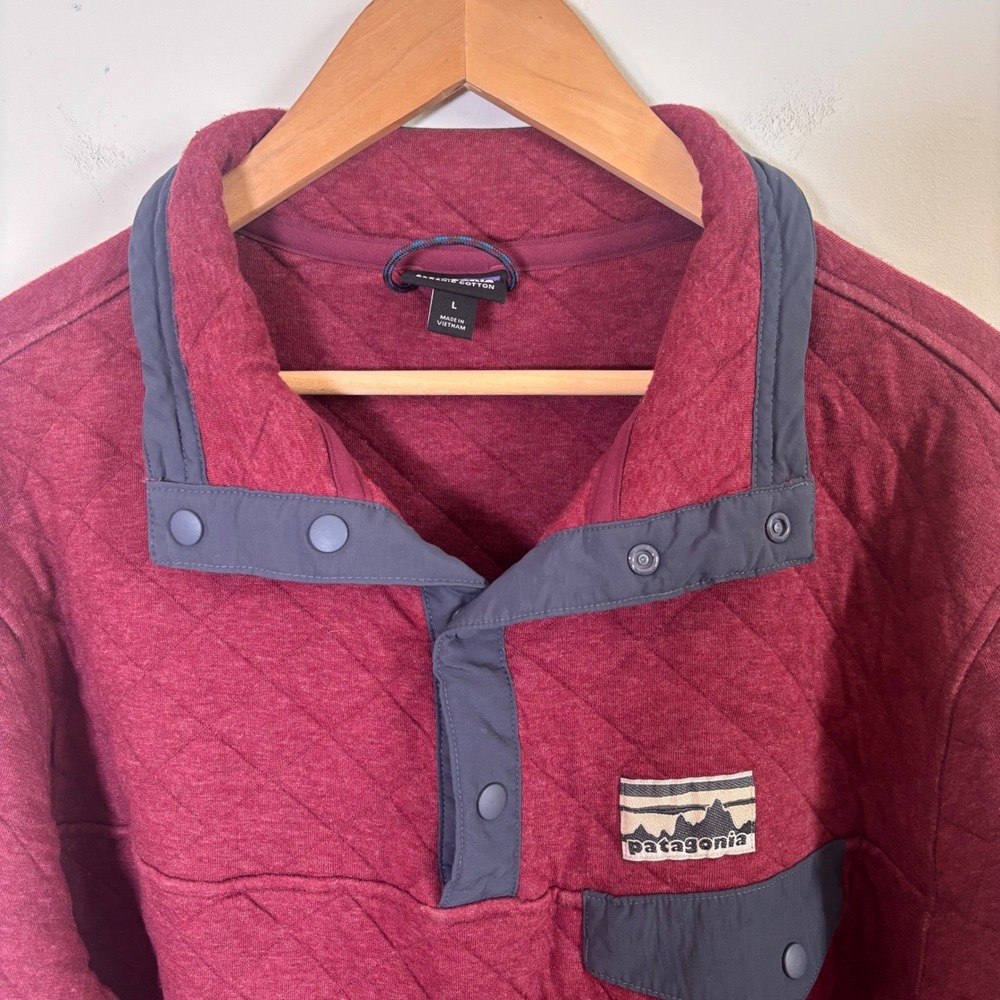 Patagonia Mens Pullover Sz L Burgundy Quilted Snap T Sweater Shirt Organic Cotto - Picture 5 of 10